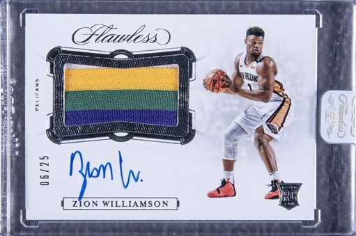 2019-20 Panini Flawless Zion Williamson #HP-ZWL Rookie Patch Autograph (#06/25) - Panini Encased